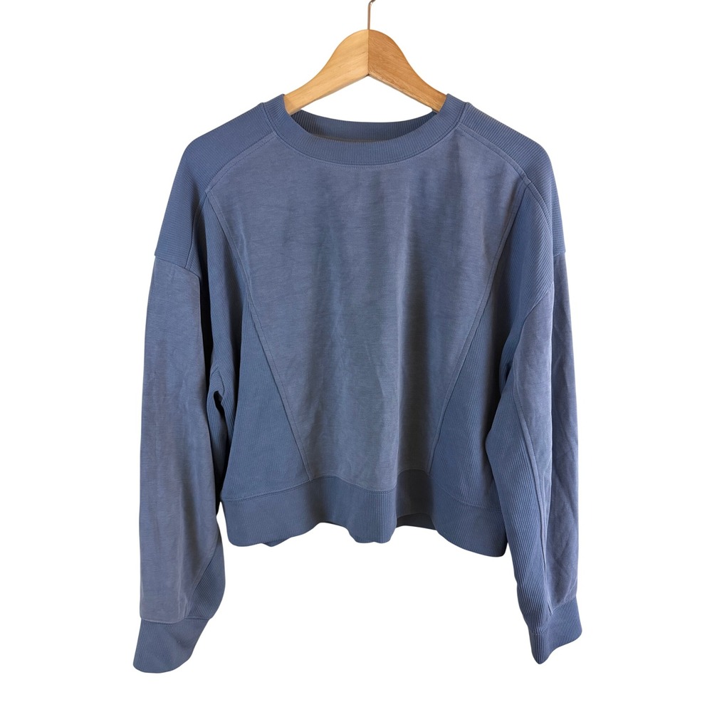 Athleta Seasoft Rib Crewneck Sweatshirt Women M Blue Ribbed Pullover Soft